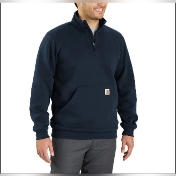 Carhartt 1/4 Zip Pullover Sweatshirt Navy Blue Midweight Workwear Komatsu Logo